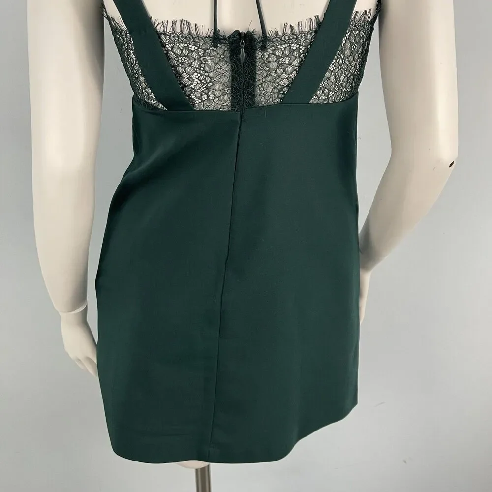 Zara Lace Strappy Cocktail Sexy Holiday Party Mini Dress‎ Small Dark Green